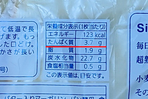 食パンの成分表示